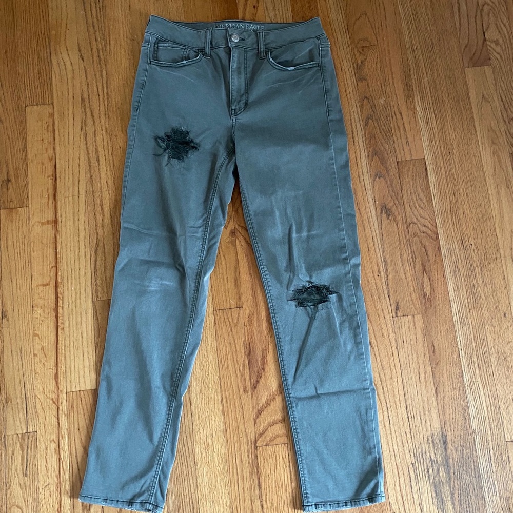 army green american eagle ripped tomgirl jeans